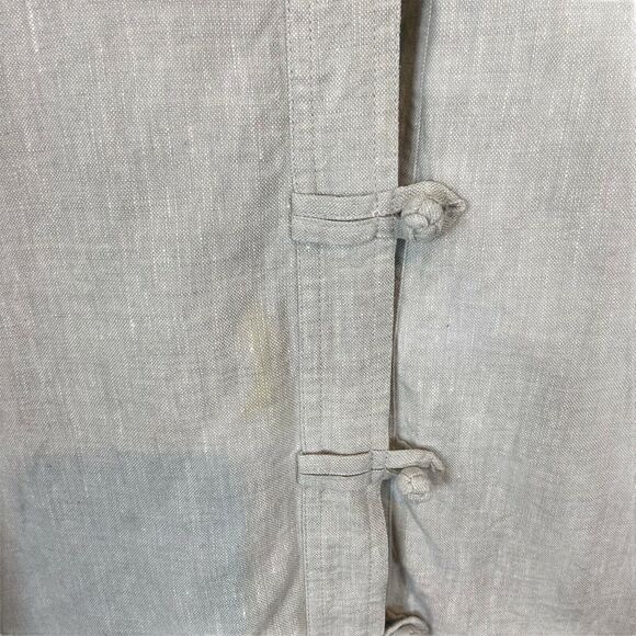 Linen Casual Shirt Jacket SZ M Vintage Crossing Point Band Collar Retro Tan - Picture 3 of 12